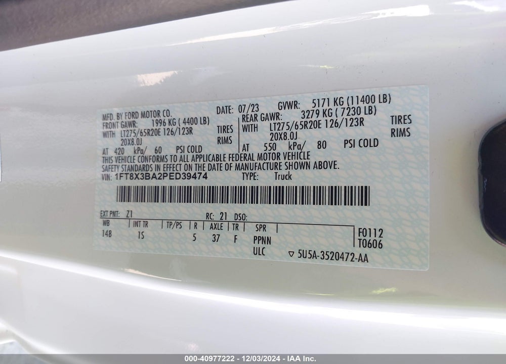 2023 FORD F-350 XL VIN: 1FT8X3BA2PED39474