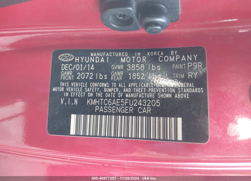2015 HYUNDAI VELOSTER TURBO VIN: KMHTC6AE5FU243205