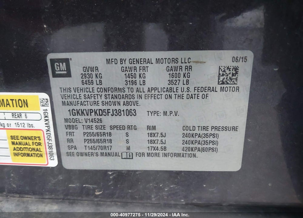 2015 GMC ACADIA SLE-2 VIN: 1GKKVPKD5FJ381063