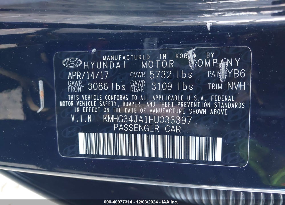2017 GENESIS G90 VIN: KMHG34JA1HU033397