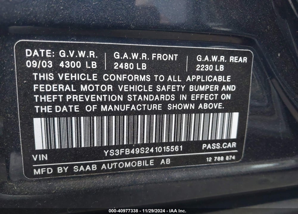 2004 SAAB 9-3 LINEAR VIN: YS3FB49S241015561