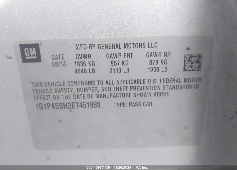 2014 CHEVROLET CRUZE LS AUTO VIN: 1G1PA5SH3E7451989