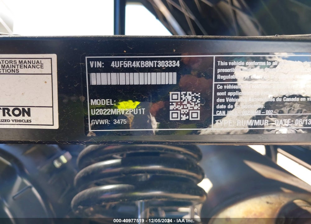 2022 TRACKER 800SX VIN: 4UF5R4KB8NT303334
