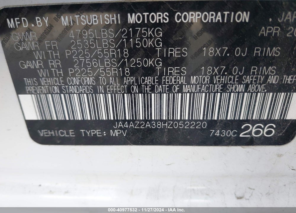 2017 MITSUBISHI OUTLANDER ES VIN: JA4AZ2A38HZ052220