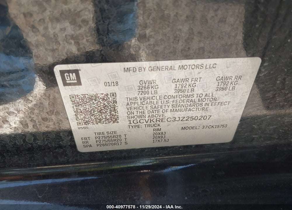 2018 CHEVROLET SILVERADO 1500 1LT VIN: 1GCVKREC3JZ250207