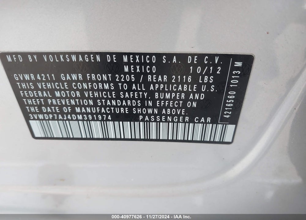 2013 VOLKSWAGEN JETTA VIN: 3VWDP7AJ4DM391974