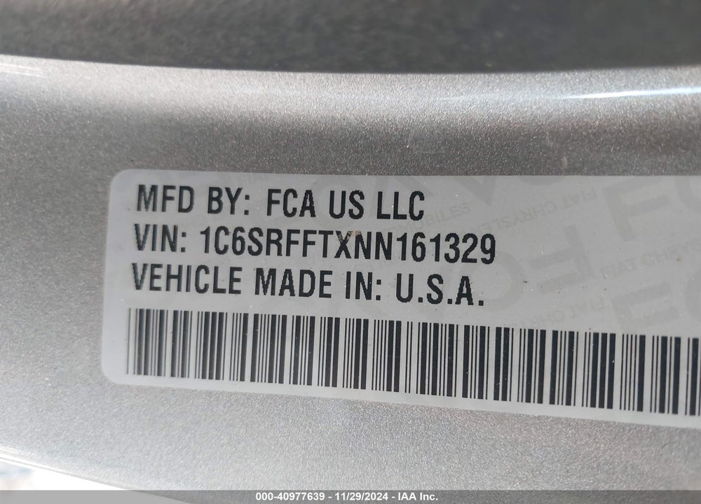 2022 RAM 1500 VIN: 1C6SRFFTXNN161329