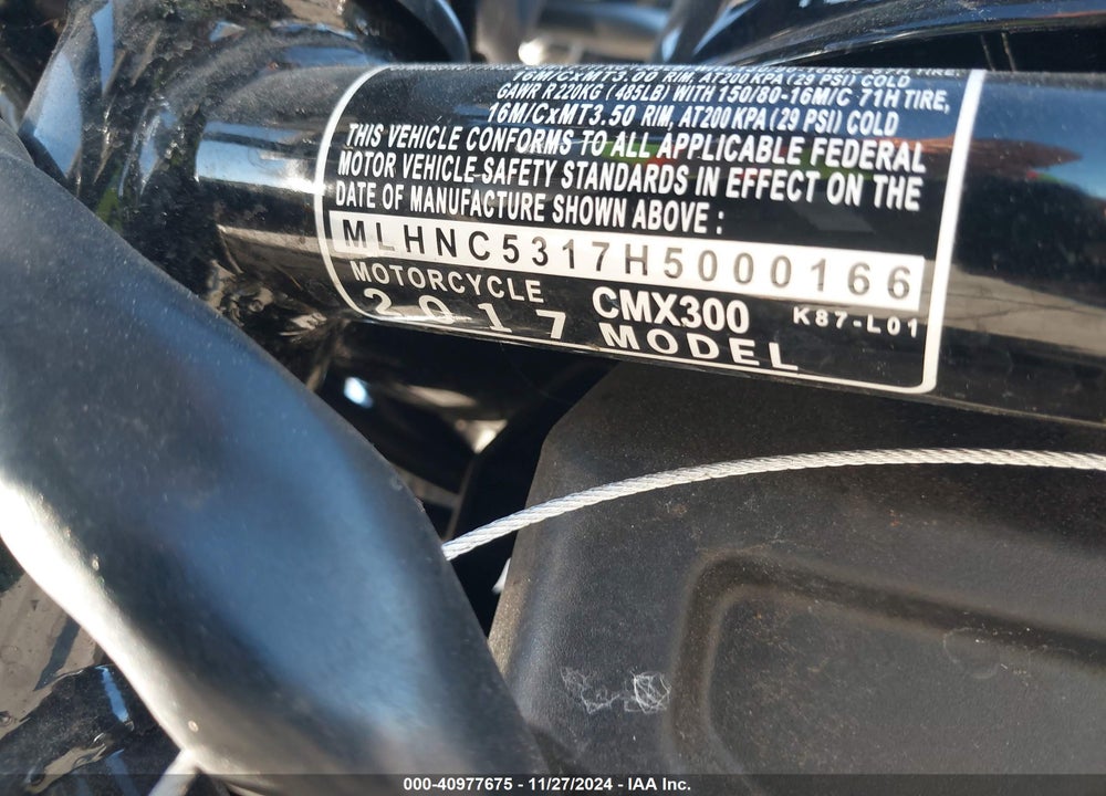 2017 HONDA CMX300 VIN: MLHNC5317H5000166