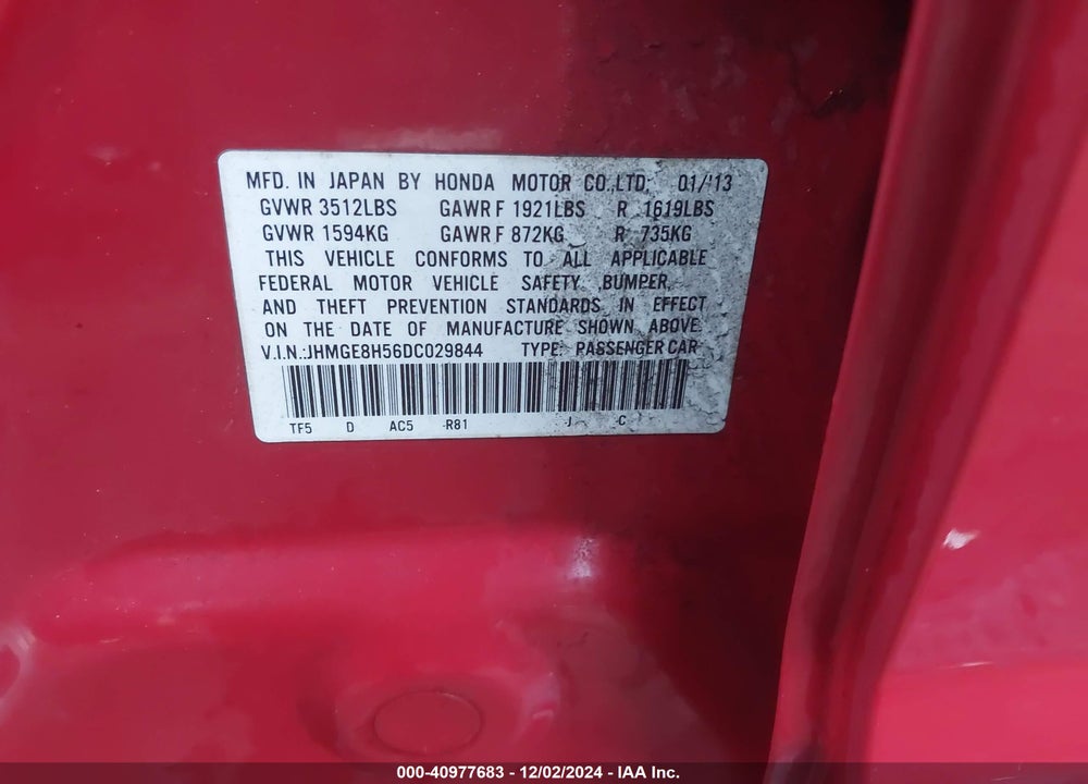 2013 HONDA FIT SPORT VIN: JHMGE8H56DC029844