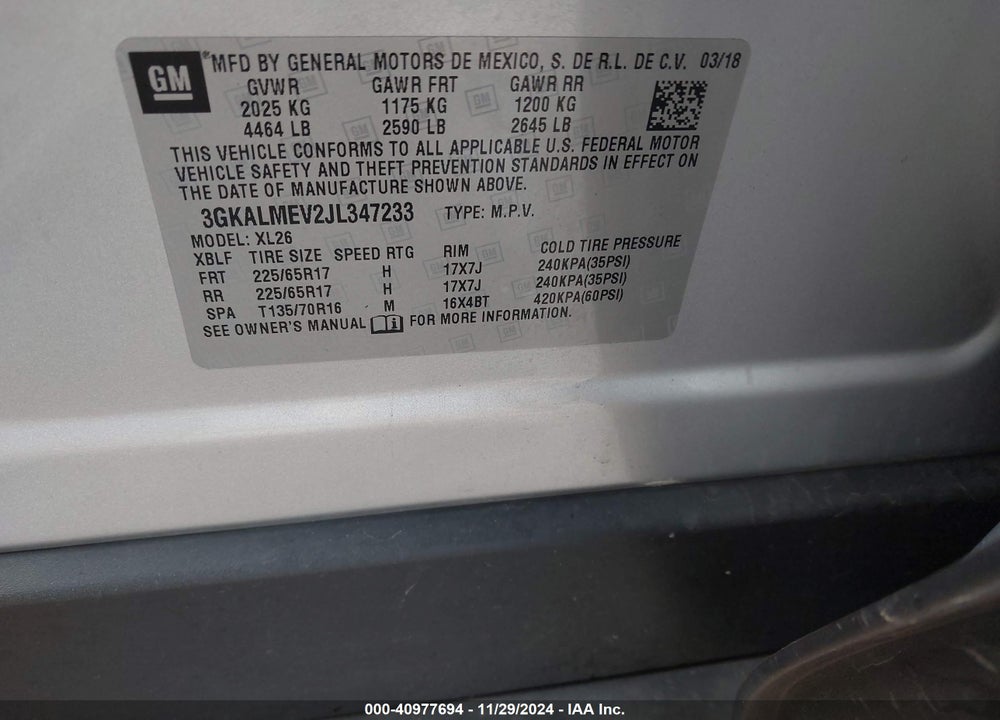 2018 GMC TERRAIN SLE VIN: 3GKALMEV2JL347233