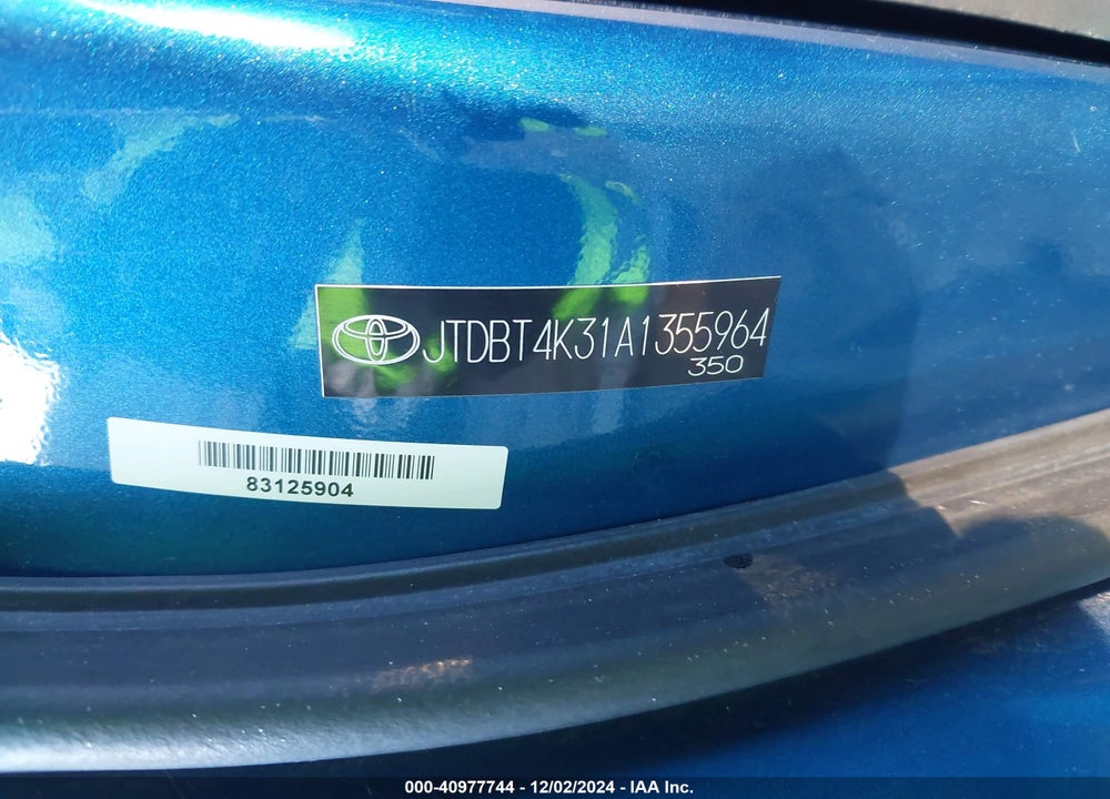 2010 TOYOTA YARIS VIN: JTDBT4K31A1355964