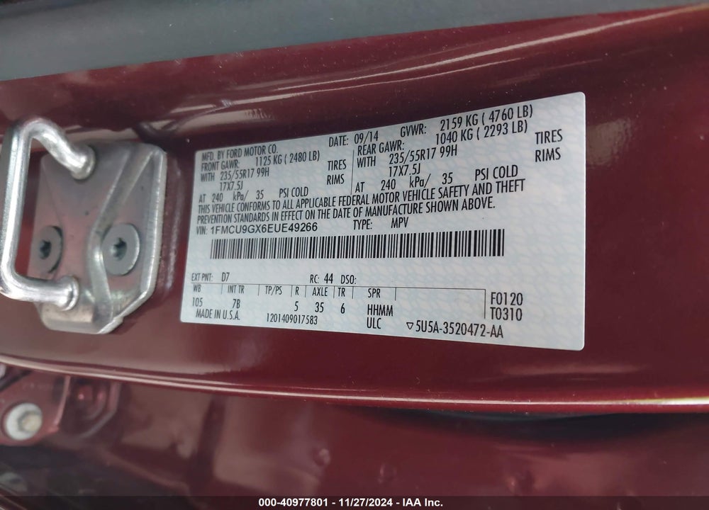 2014 FORD ESCAPE SE VIN: 1FMCU9GX6EUE49266