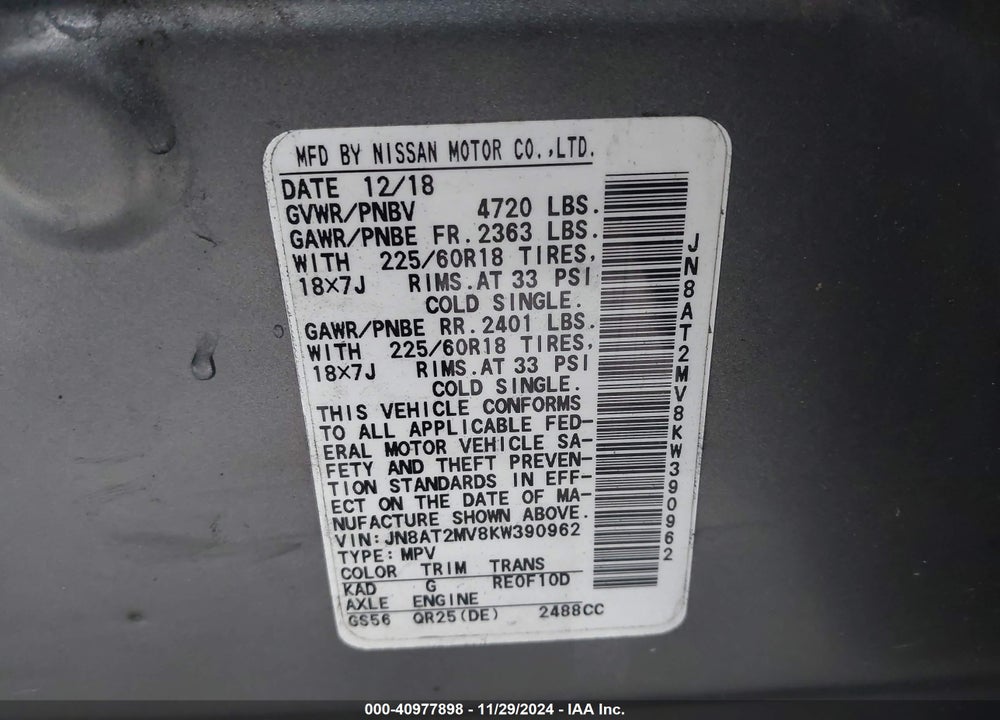 2019 NISSAN ROGUE VIN: JN8AT2MV8KW390962