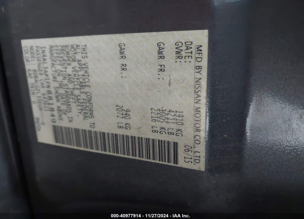 2015 NISSAN ALTIMA 2.5 S VIN: 1N4AL3AP1FN881849