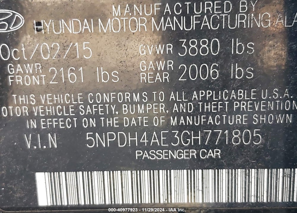 2016 HYUNDAI ELANTRA SE VIN: 5NPDH4AE3GH771805