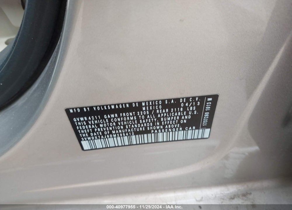 2013 VOLKSWAGEN JETTA 2.5L SE VIN: 3VWDX7AJ8DM295412