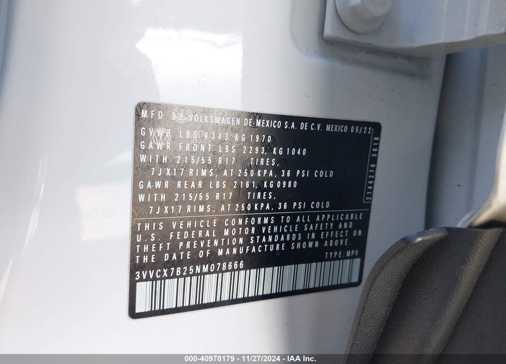 2022 VOLKSWAGEN TAOS 1.5T S VIN: 3VVCX7B25NM078666