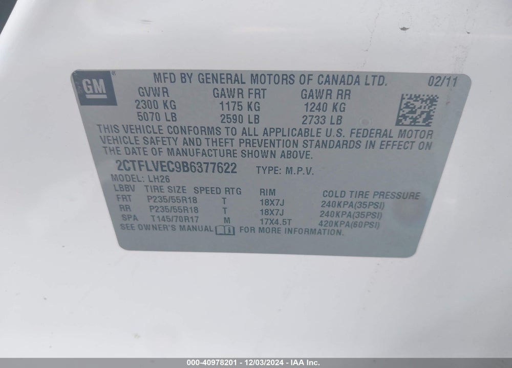 2011 GMC TERRAIN SLT-1 VIN: 2CTFLVEC9B6377622