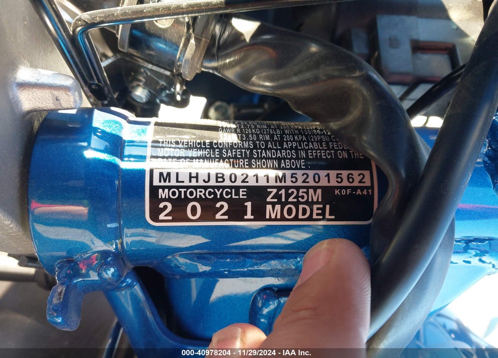 2021 HONDA Z125 M VIN: MLHJB0211M5201562