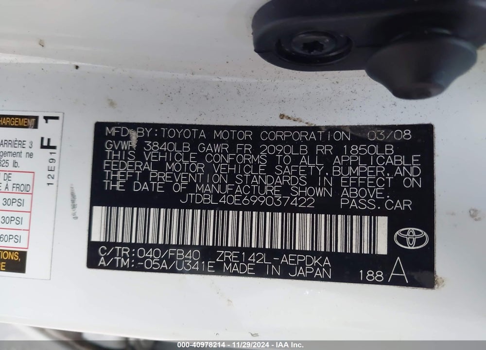 2009 TOYOTA COROLLA LE VIN: JTDBL40E699037422