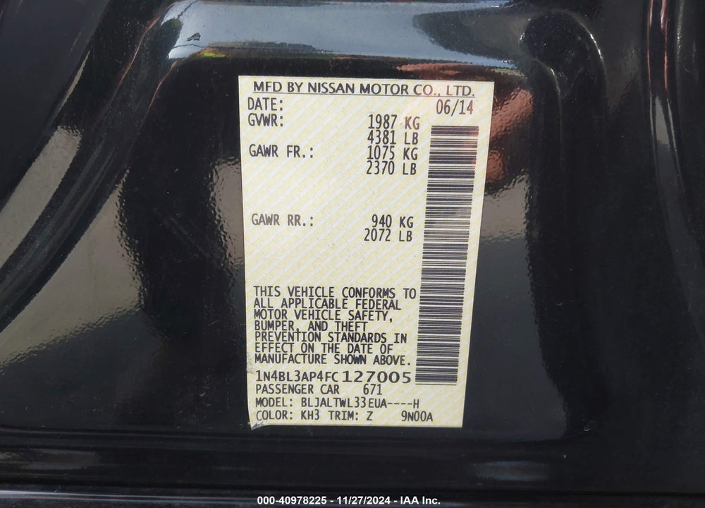 2015 NISSAN ALTIMA 3.5 SL VIN: 1N4BL3AP4FC127005