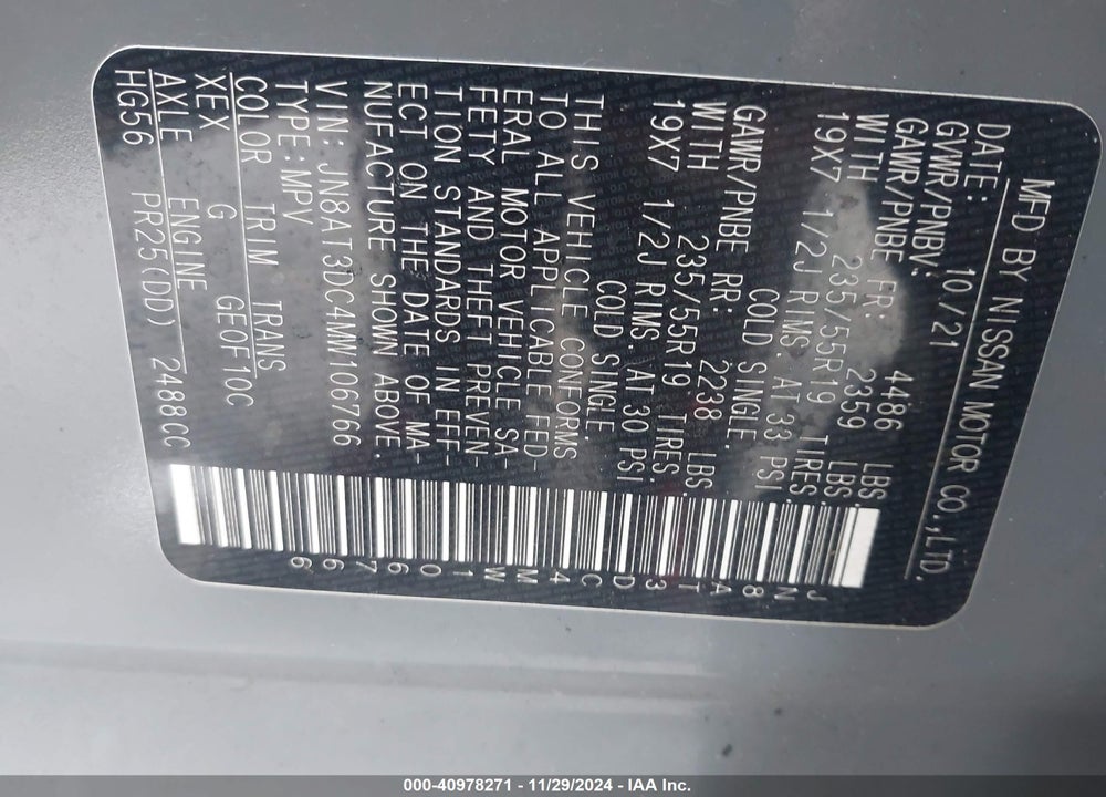 2021 NISSAN ROGUE PLATINUM FWD VIN: JN8AT3DC4MW106766