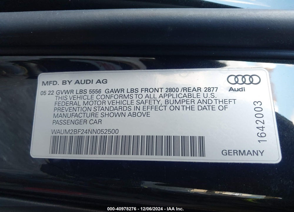 2022 AUDI A6 SEDAN PRESTIGE 55 TFSI QUATTRO S TRONIC VIN: WAUM2BF24NN052500