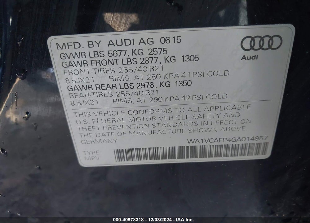 2016 AUDI SQ5 3.0T PREMIUM PLUS VIN: WA1VCAFP4GA014957