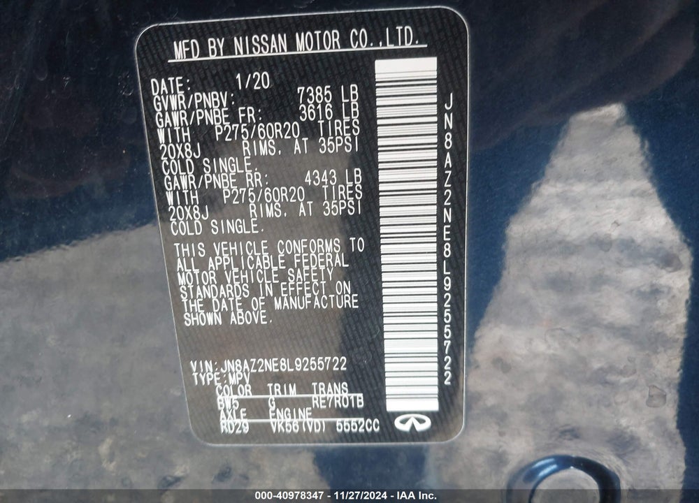 2020 INFINITI QX80 LUXE AWD VIN: JN8AZ2NE8L9255722