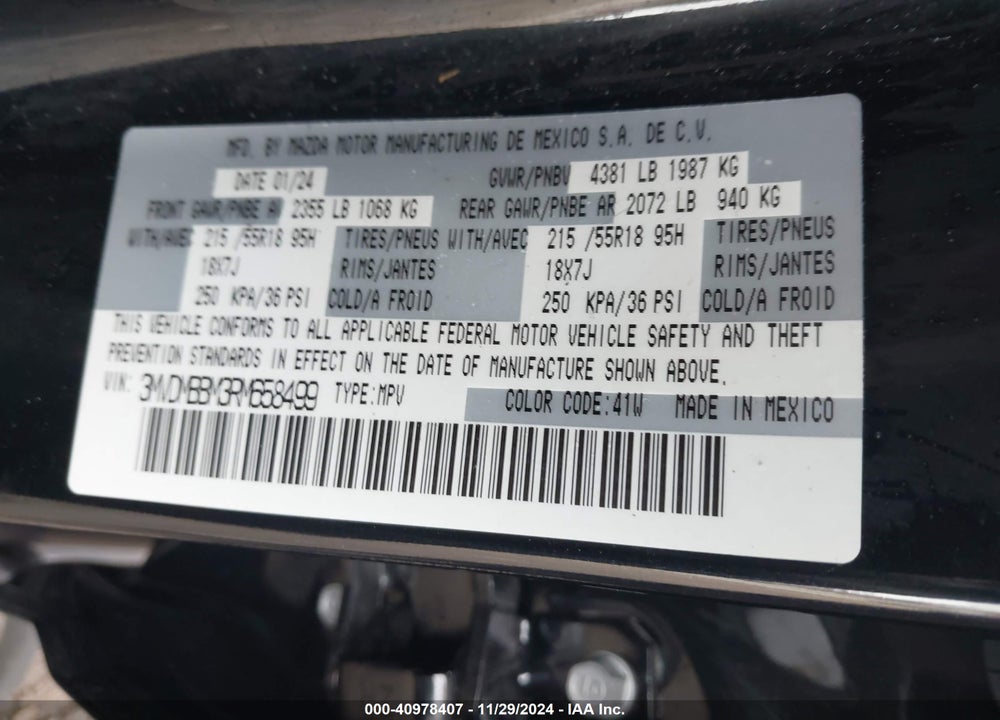 2024 MAZDA CX-30 2.5 S SELECT SPORT VIN: 3MVDMBBM3RM658499