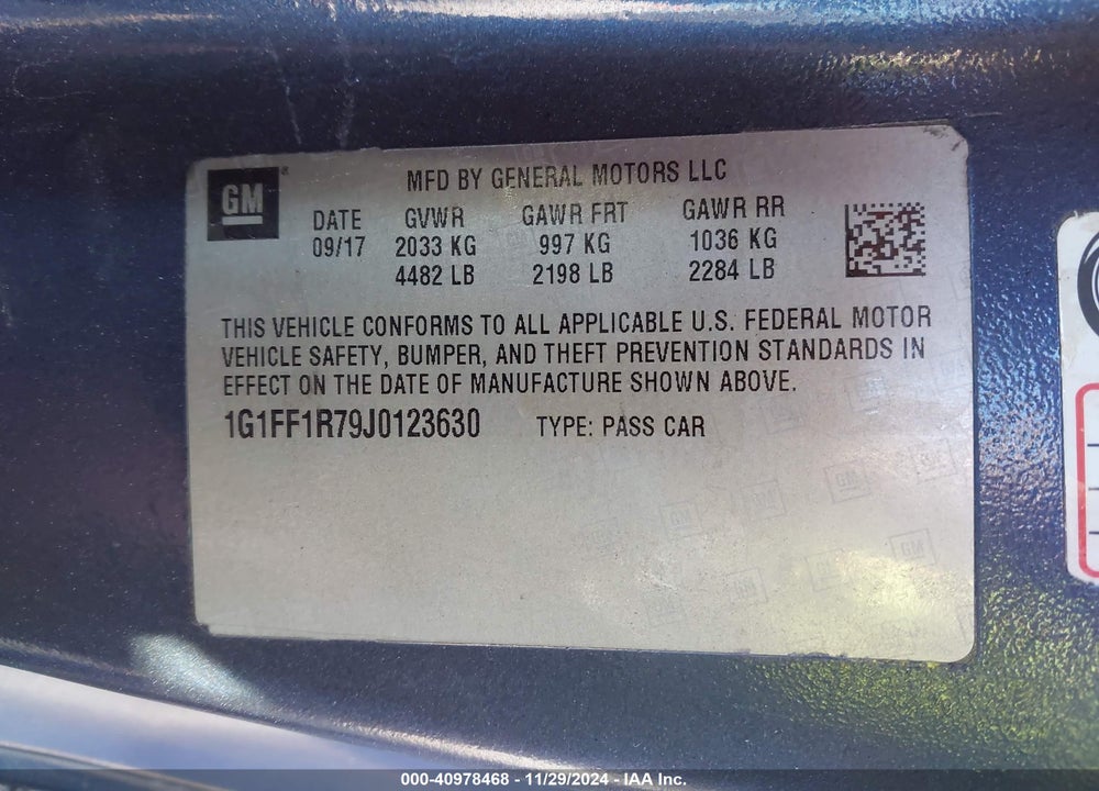 2018 CHEVROLET CAMARO 1SS VIN: 1G1FF1R79J0123630