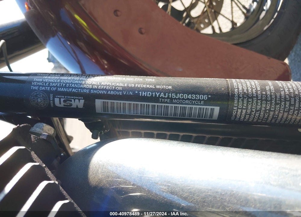 2018 HARLEY-DAVIDSON FLHC HERITAGE CLASSIC VIN: 1HD1YAJ15JC043306