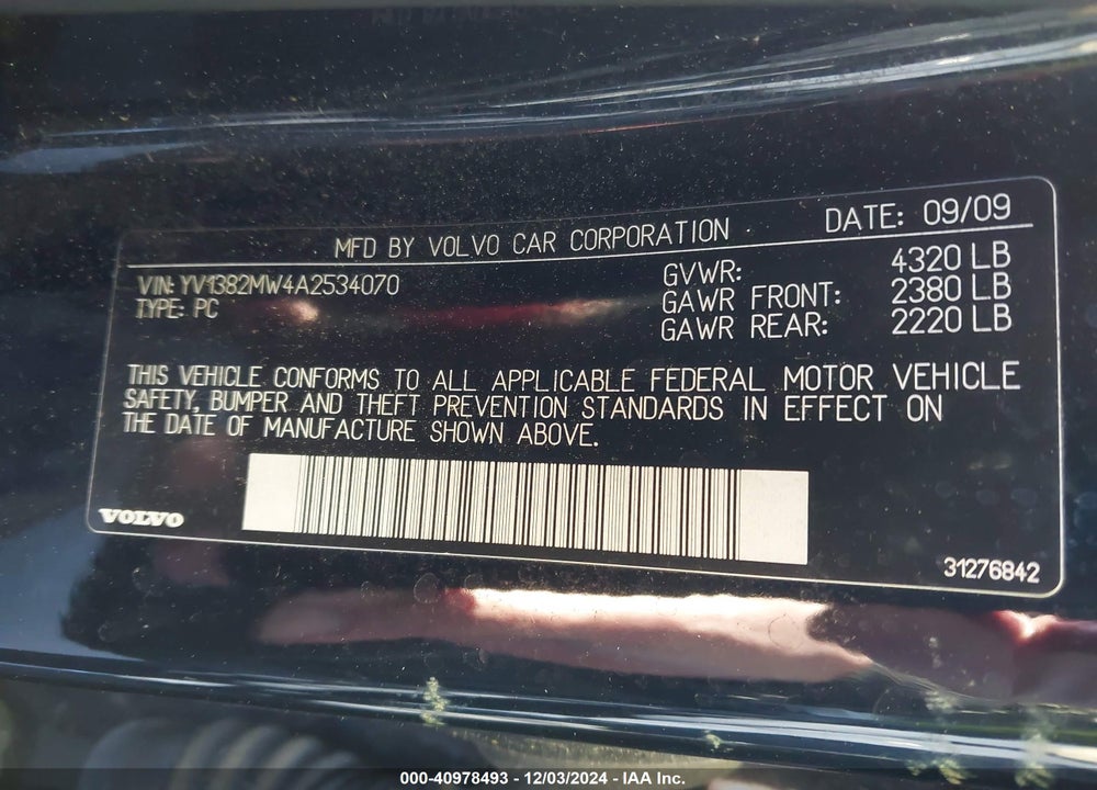 2010 VOLVO V50 2.4I VIN: YV1382MW4A2534070