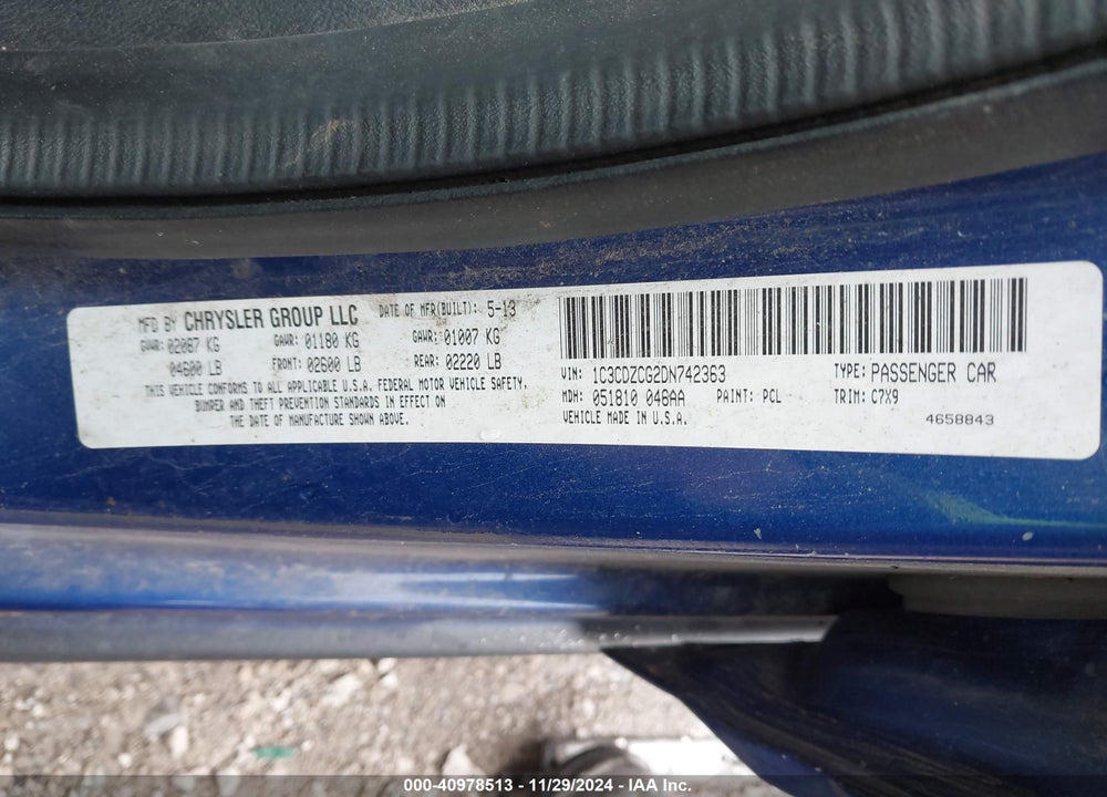 2013 DODGE AVENGER SXT VIN: 1C3CDZCG2DN742363