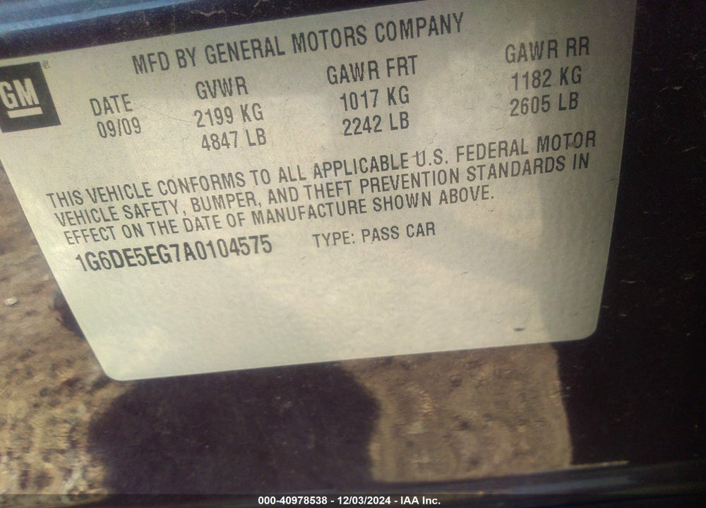 2010 CADILLAC CTS LUXURY VIN: 1G6DE5EG7A0104575