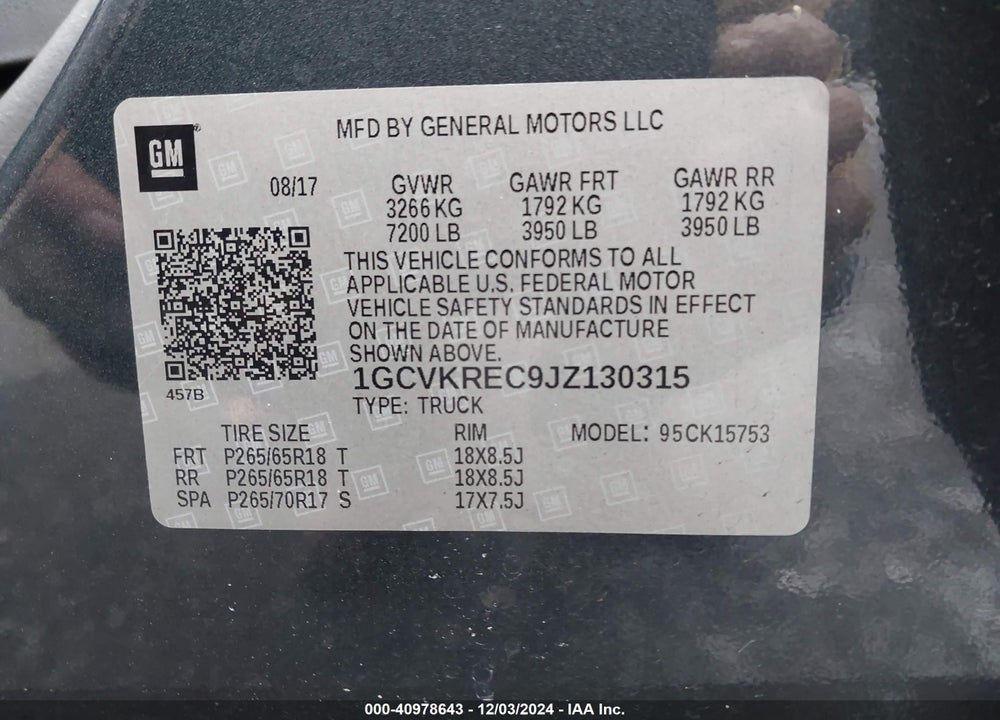 2018 CHEVROLET SILVERADO 1500 2LT VIN: 1GCVKREC9JZ130315