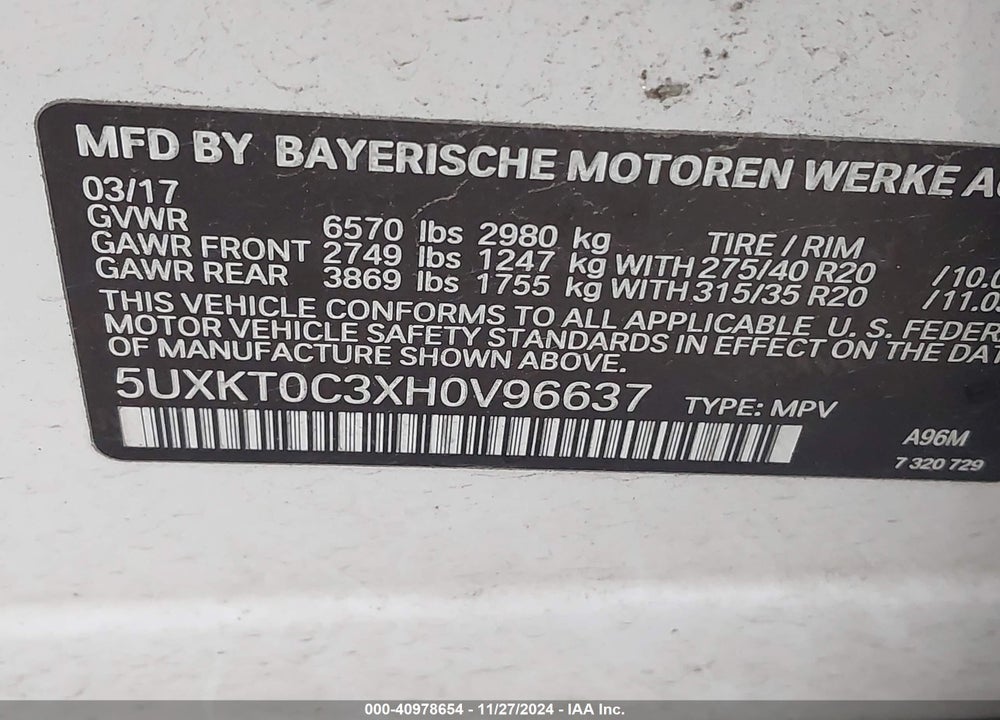 2017 BMW X5 EDRIVE XDRIVE40E IPERFORMANCE VIN: 5UXKT0C3XH0V96637
