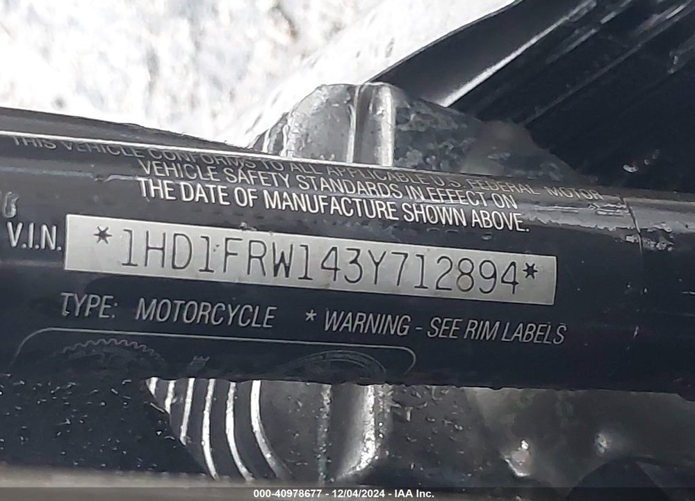 2003 HARLEY-DAVIDSON FLHRCI VIN: 1HD1FRW143Y712894