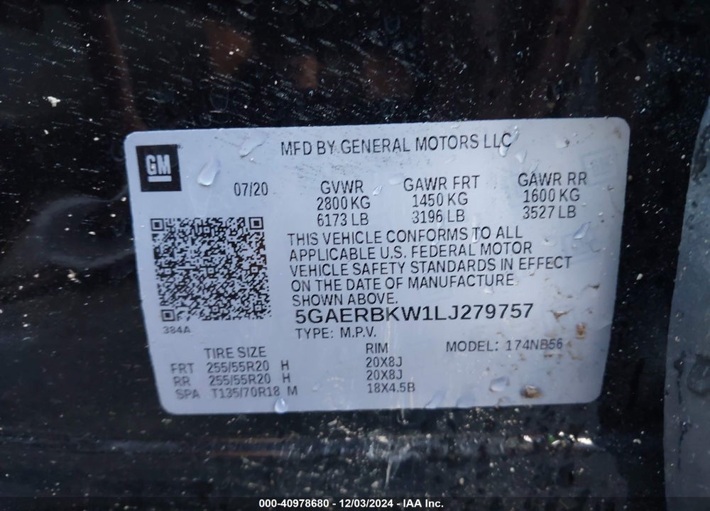 2020 BUICK ENCLAVE FWD ESSENCE VIN: 5GAERBKW1LJ279757