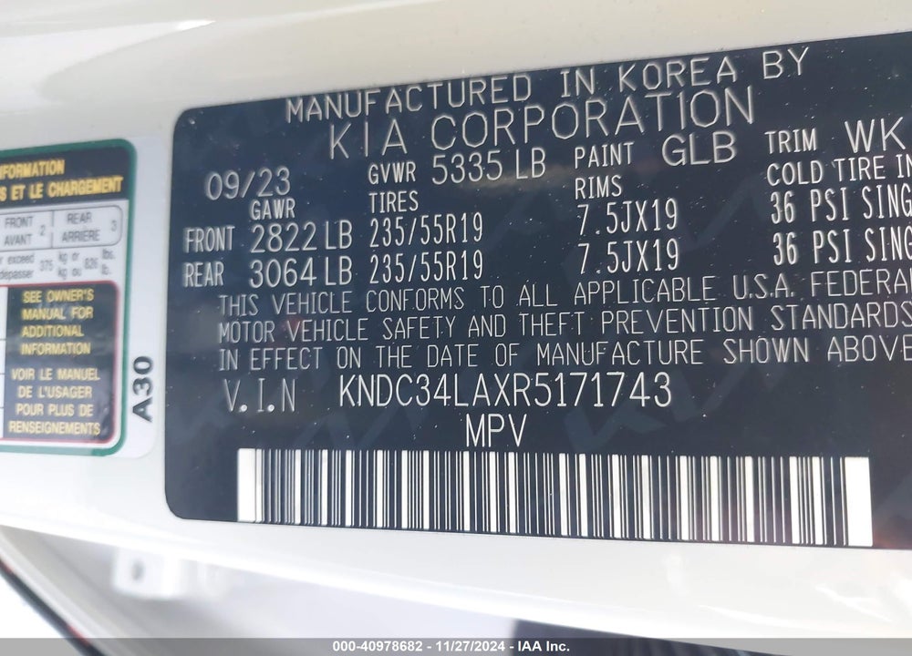2024 KIA EV6 LIGHT LONG RANGE VIN: KNDC34LAXR5171743