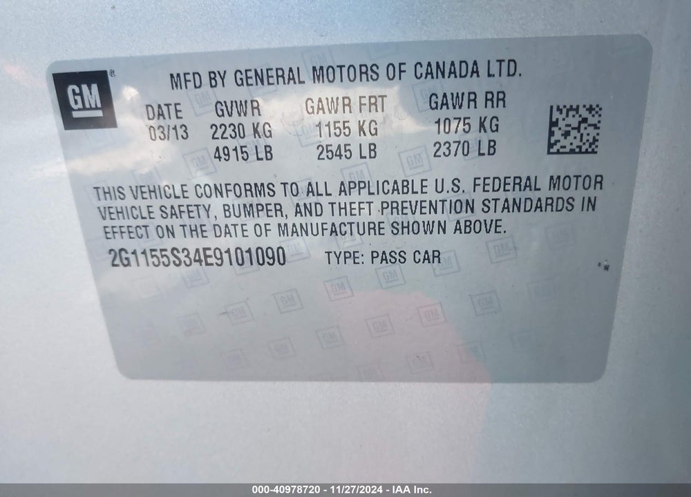 2014 CHEVROLET IMPALA 2LZ VIN: 2G1155S34E9101090