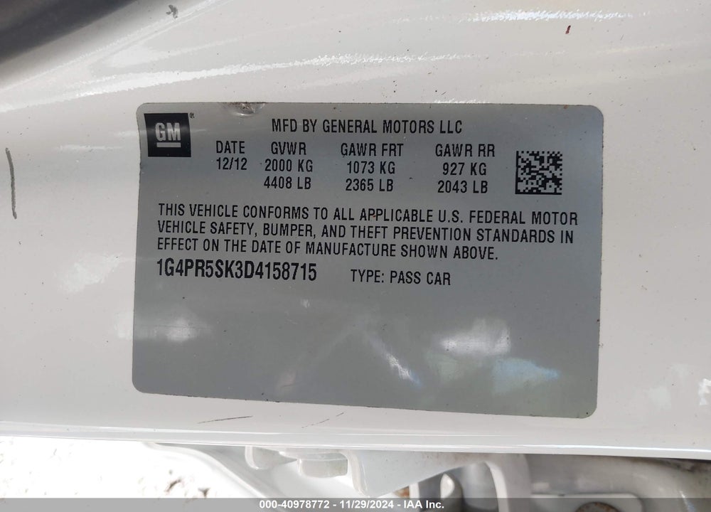 2013 BUICK VERANO CONVENIENCE GROUP VIN: 1G4PR5SK3D4158715