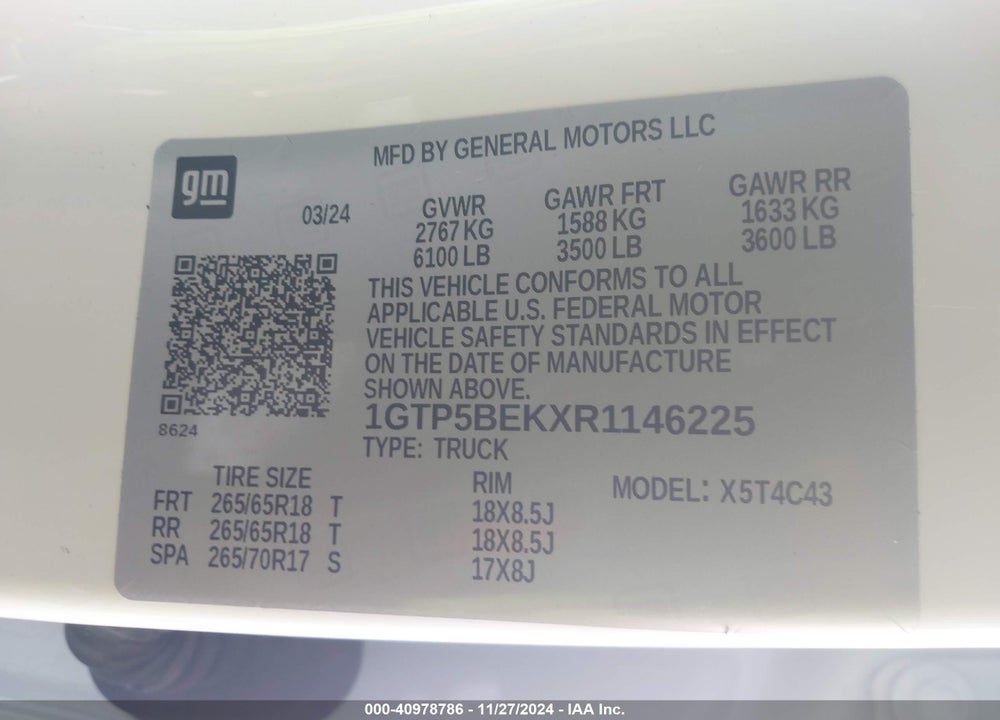 2024 GMC CANYON 2WD ELEVATION VIN: 1GTP5BEKXR1146225