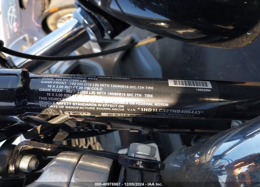 2022 HARLEY-DAVIDSON XL1200 X VIN: 1HD1LC327NB406443