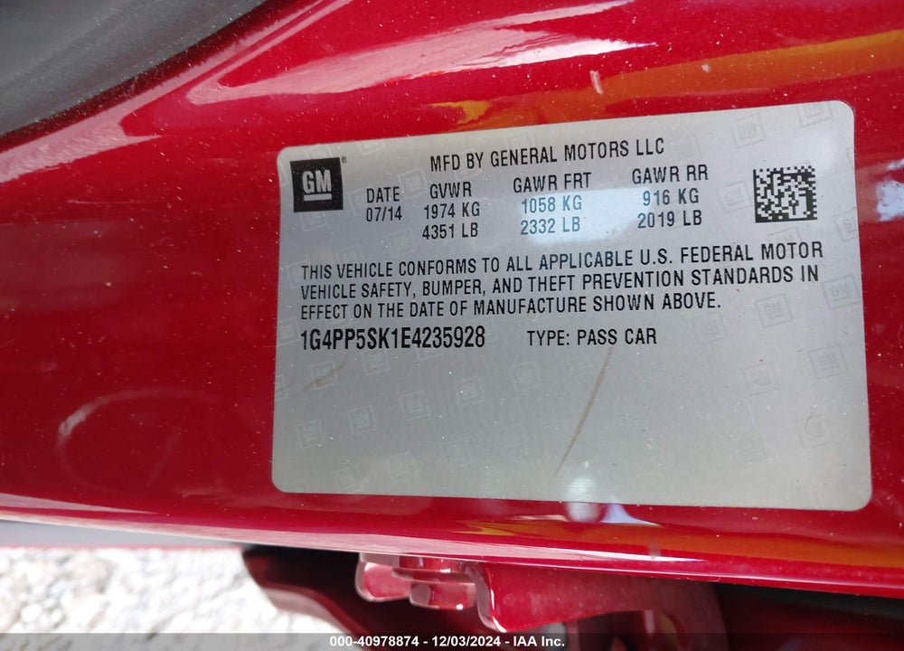 2014 BUICK VERANO VIN: 1G4PP5SK1E4235928