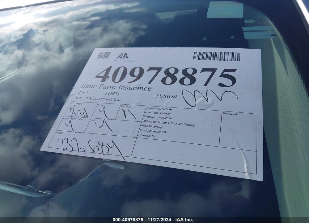 2014 FORD FUSION VIN: 3FA6P0H72ER327830