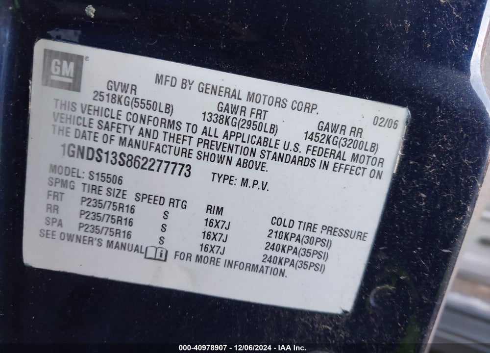 2007 CHEVROLET TRAILBLAZER LS VIN: 1GNDT13S472288817