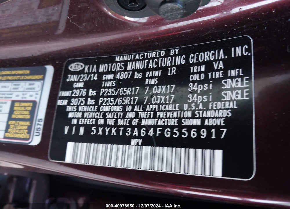 2015 KIA SORENTO LX VIN: 5XYKT3A64FG556917