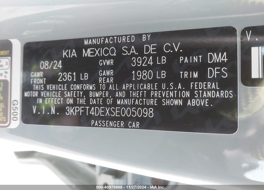 2025 KIA K4 LXS VIN: 3KPFT4DEXSE005098