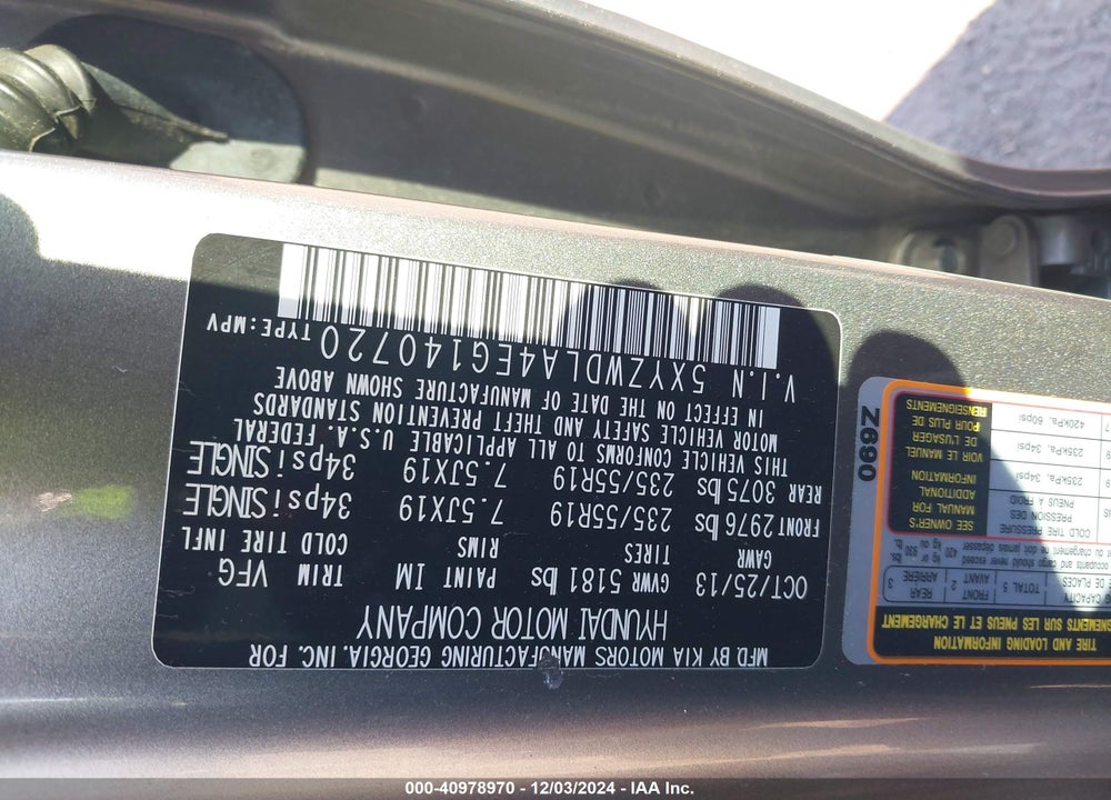 2014 HYUNDAI SANTA FE SPORT 2.0L TURBO VIN: 5XYZWDLA4EG140720